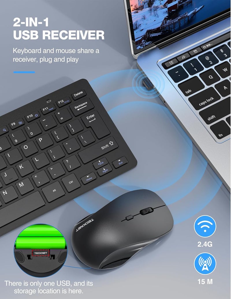 TECKNET Wireless Keyboard and Mouse Combo, Mini Cordless Computer Keyboard and Mouse Set 2.4GHz, Silent Adjustable 1600 DPI, Quiet Click, Lag-Free for Computer, Laptop, PC, Windows, Mac, Chrome OS - Image 2
